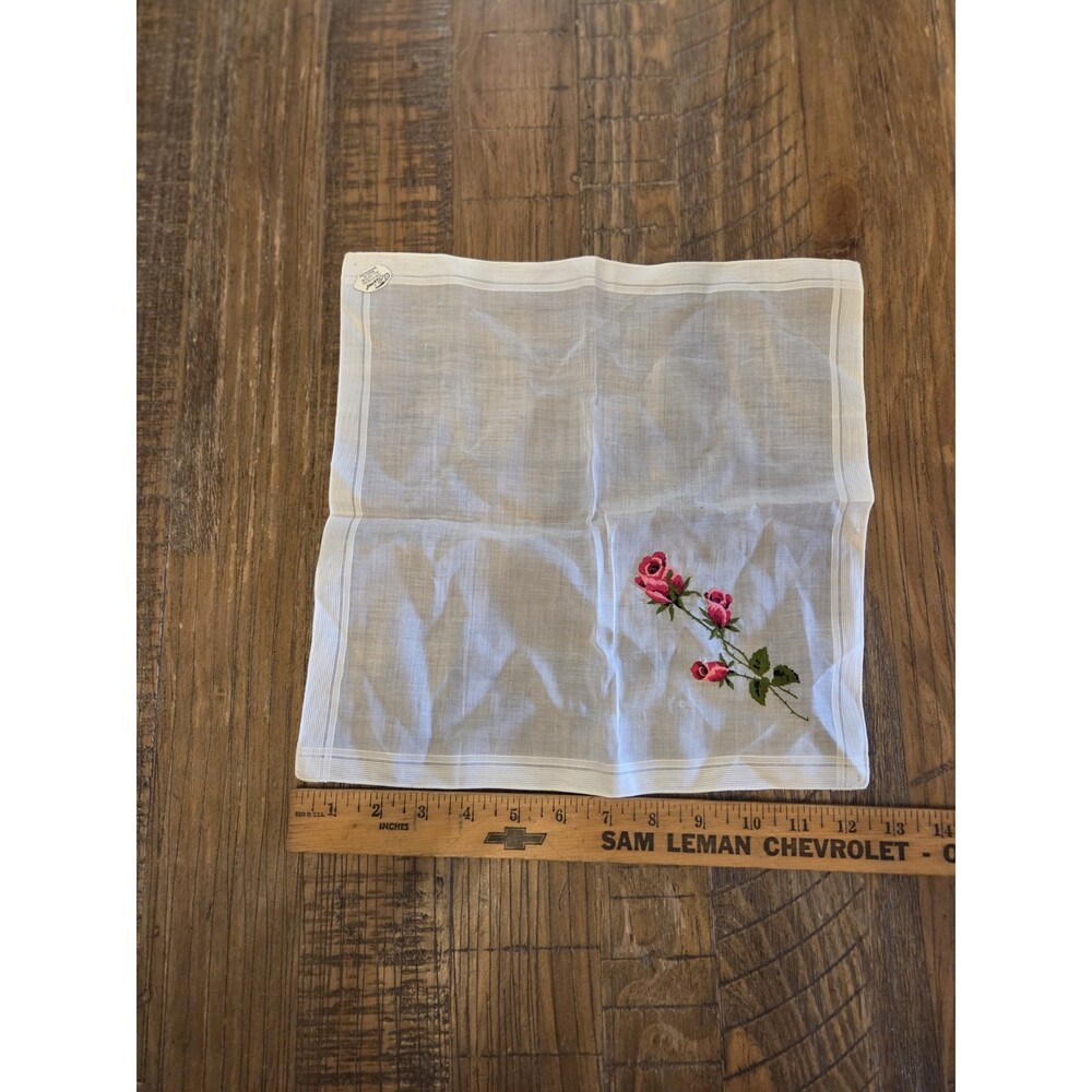 A Burmel Original All Cotton Made In Switzerland vintage embroidered rose hanky